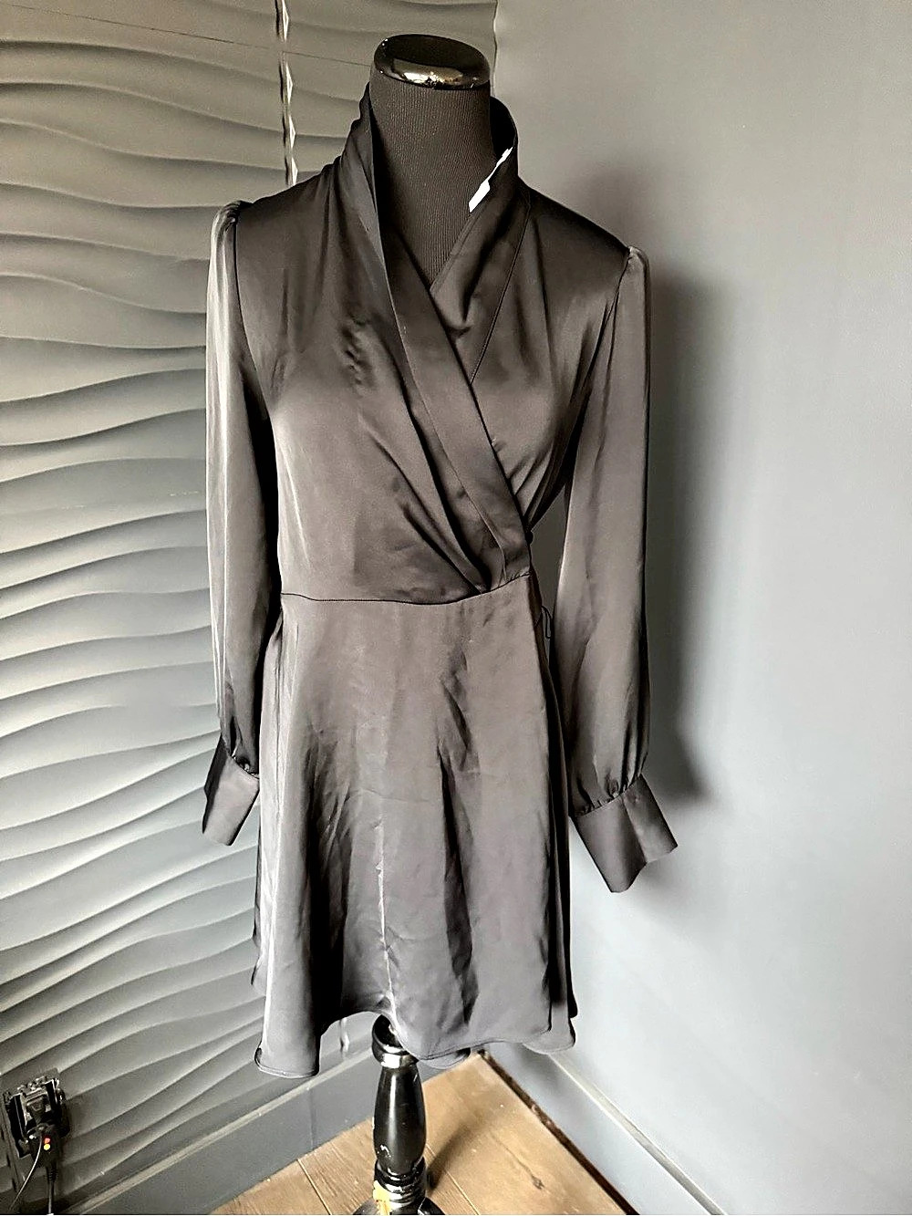 Babaton Tyde Mini Wrap Mini Dress in Black NWT